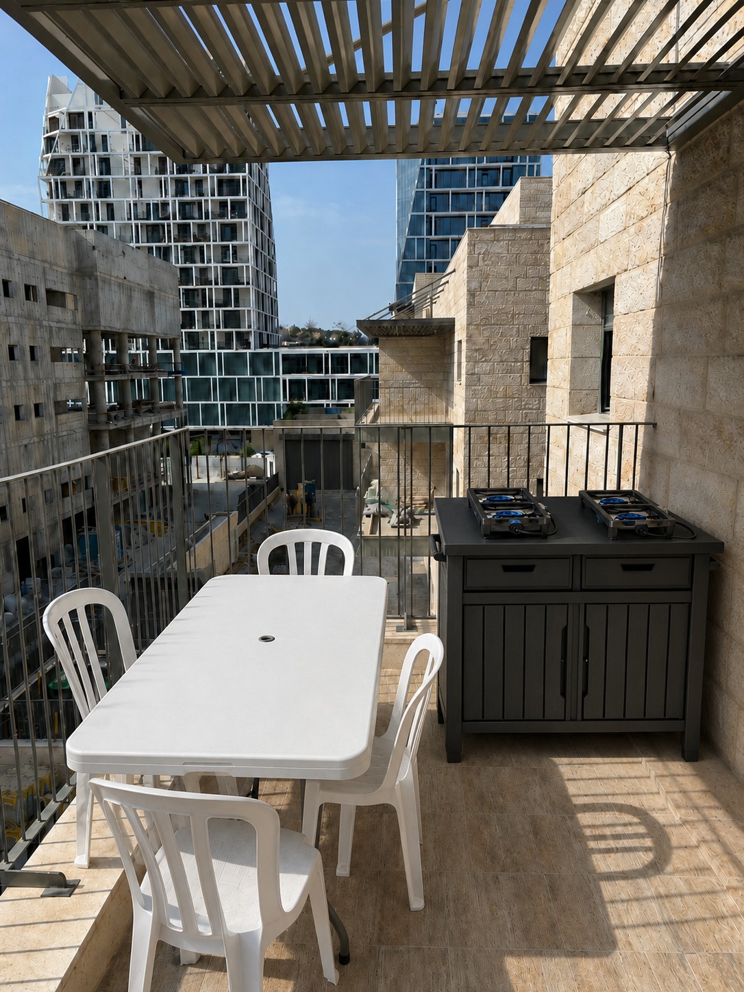 Rooftop balcony with dining area